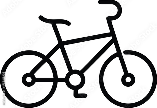 A simple black and white line drawing depicts a classic bicycle showcasing its frame wheels handlebars and pedals high quality professional detailed modern elegant stylish clean