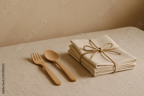 Minimalist Linen Napkins with Wooden Utensils