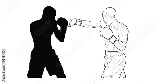 Dynamic boxing scene with a fighter in silhouette action captured