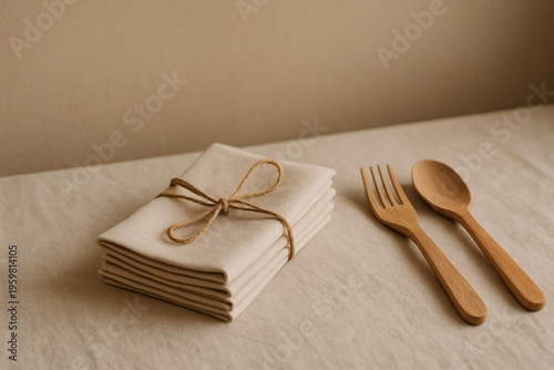 Minimalist Linen Napkins with Wooden Utensils