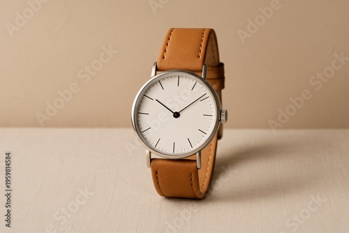 Minimalist Wristwatch with Brown Leather Strap