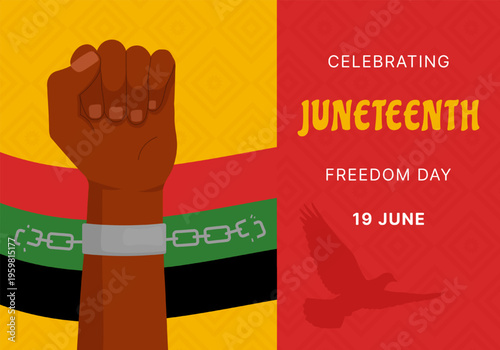 Juneteenth Freedom Day Poster with Raised Fist and Broken Chain, African American Liberation Concept