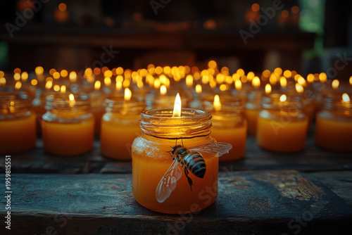 Bees trapped in jars with candles.