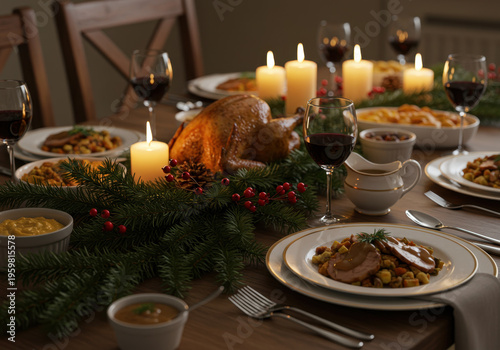 Turkey and candle on table.