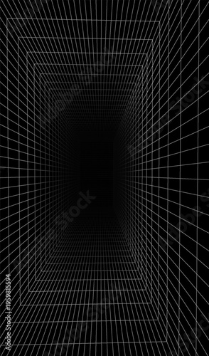 3d grid line background digital design for games and abstract technology perspective backdrop. Futuristic geometric cyber floor and graphic space virtual reality.