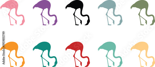 Flamingo Silhouette Rows on White Background, Tropical Flamingo Silhouette Pattern Clean White Background