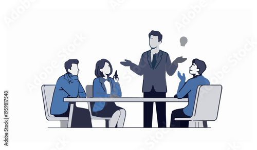Businessman persuading team in meeting influence leadership concept vector illustration