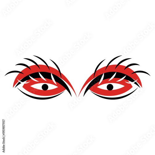 Stylized red mask eyes with eyelashes for african or venetian ethnic design