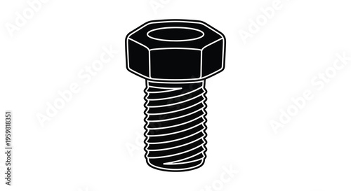 A simple black and white illustration of a bolt silhouette