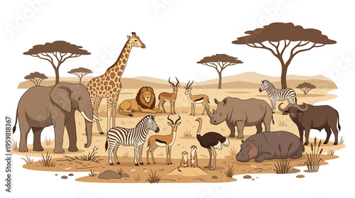 African Safari Animals Collection: Elephant, Lion, Giraffe, Zebra, Rhino, Hippo, Buffalo, Ostrich