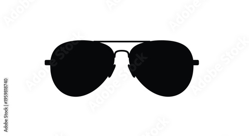 A black silhouette of classic aviator style sunglasses on white