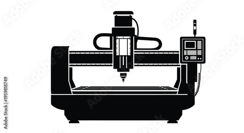 Black and white illustration of a computer numerical control milling machine