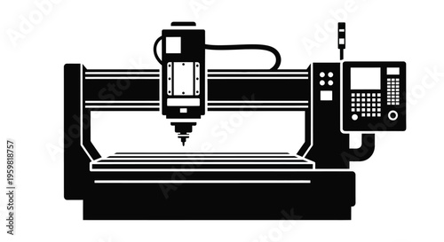 Black and white illustration of a computer numerical control milling machine