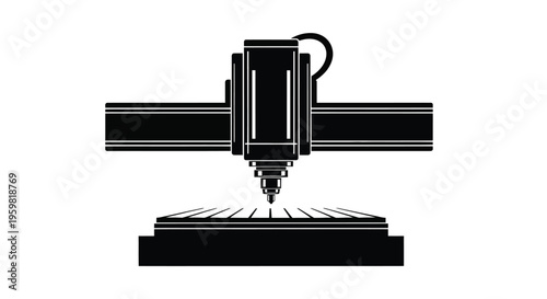 Black and white illustration of a cnc milling machine tool