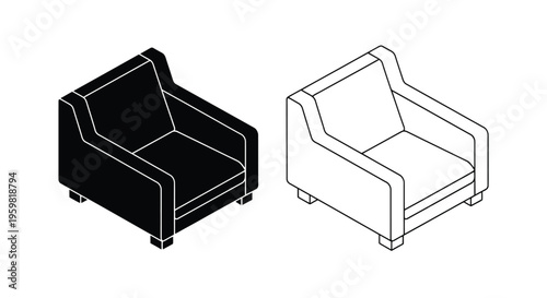 Two minimalist armchair outlines one solid black and one white