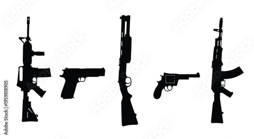 Silhouette collection of various firearms including pistols and rifles