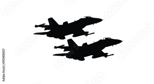 Two fighter jets in silhouette appearing to fly in formation
