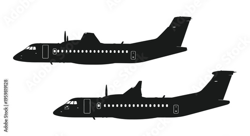 Two regional turboprop airplanes depicted in black silhouette