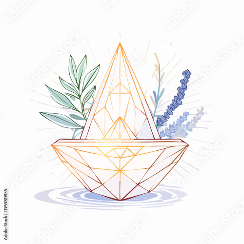 Kristall Schale mit Kräutern Naturmedizin Vektor