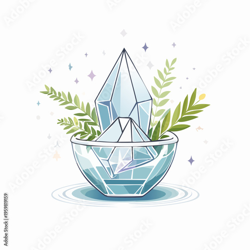 Kristall Schale mit Kräutern Naturmedizin Vektor