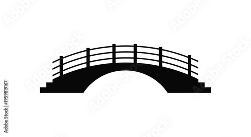 Simple black silhouette of an arched bridge with a railing