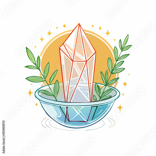 Kristall Schale mit Kräutern Naturmedizin Vektor