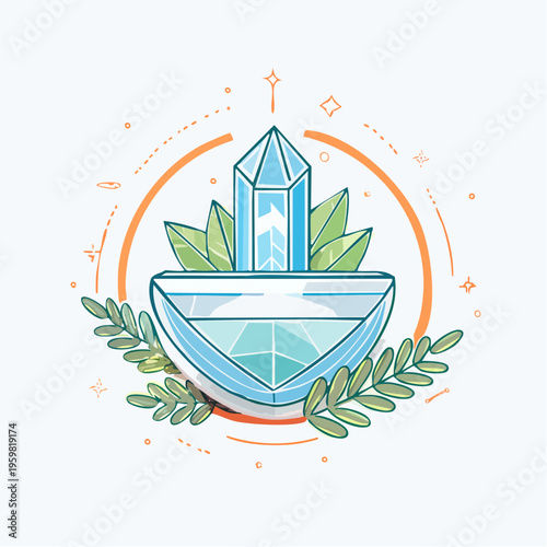 Kristall Schale mit Kräutern Naturmedizin Vektor