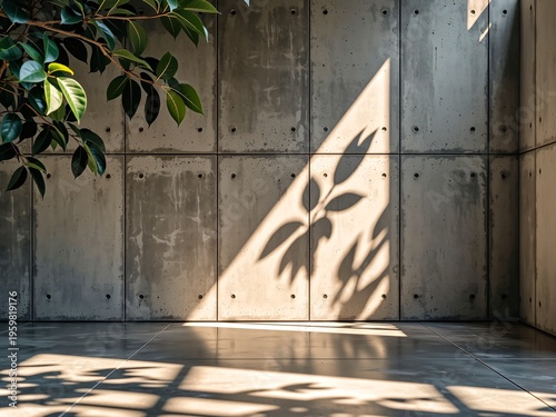 Modern Interior with Concrete Wall and Plant Shadow Play