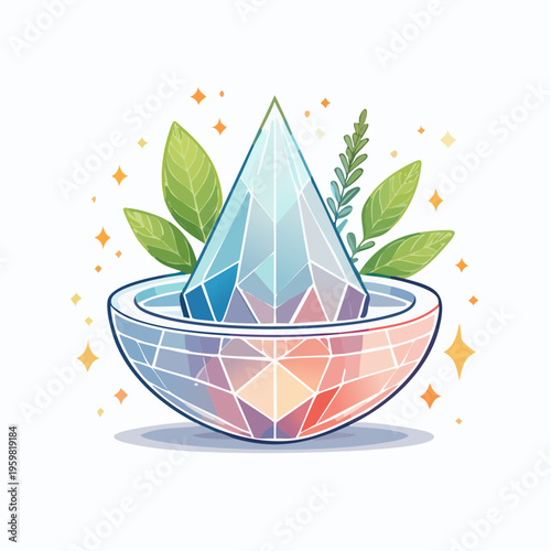 Kristall Schale mit Kräutern Naturmedizin Vektor