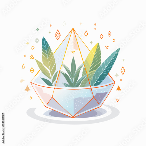 Kristall Schale mit Kräutern Naturmedizin Vektor