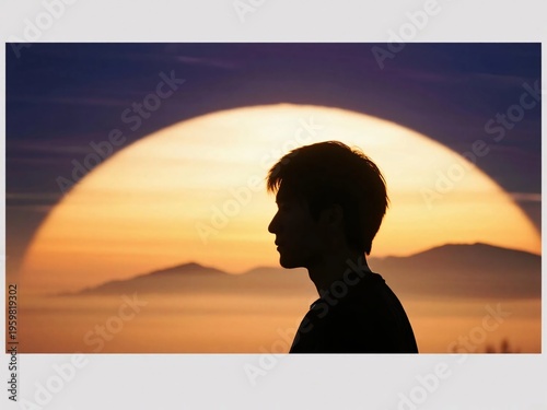 Silhouette of a Person Against a Vibrant Sunset Landscape