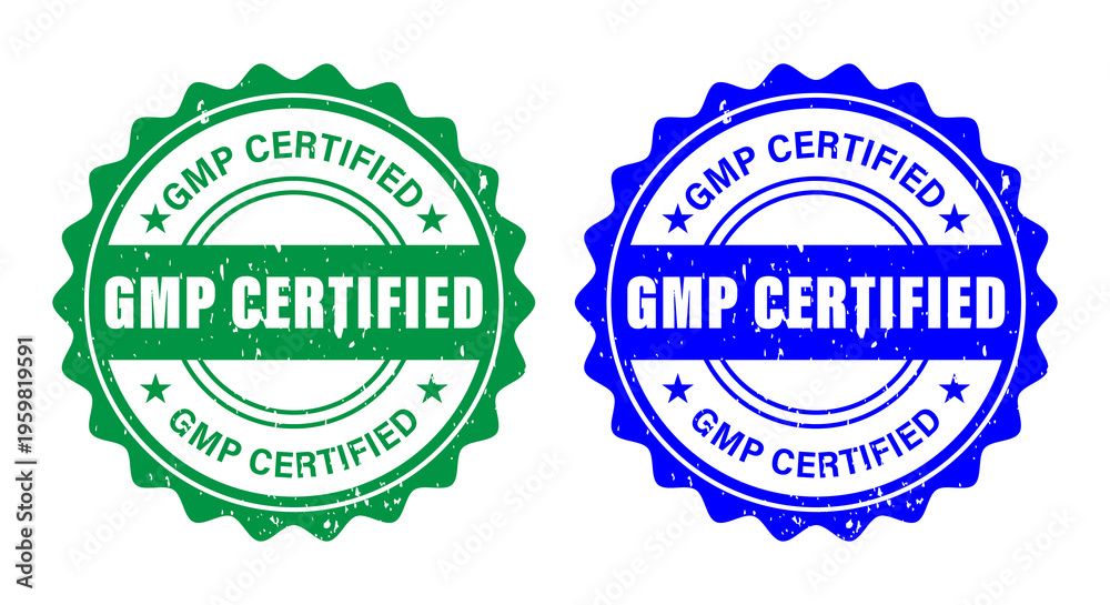 Obraz premium GMP Certified Round Blue Stamp Badge for Industrial Quality Standard