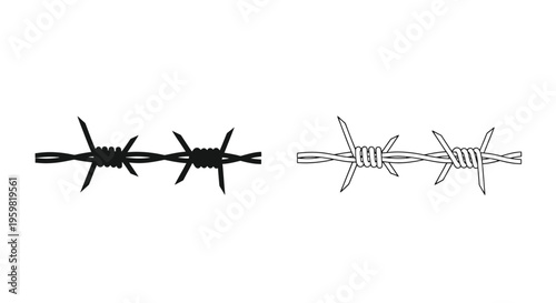 Black and white illustration of various barbed wire designs