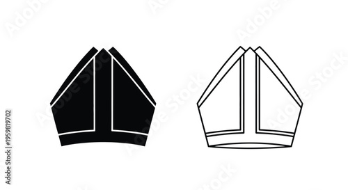 Two variations of a mitre a traditional bishop s headdress in black and white