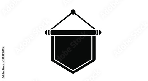 Simple black banner hanging from two straps isolated on white background