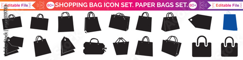 Shopping bag icon set. Paper Bags. Online Shop Symbol. Outline bag symbol. Packages symbol. Vector Illustration