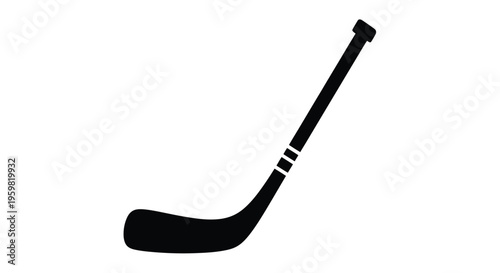 A black silhouette of a hockey stick against a white background
