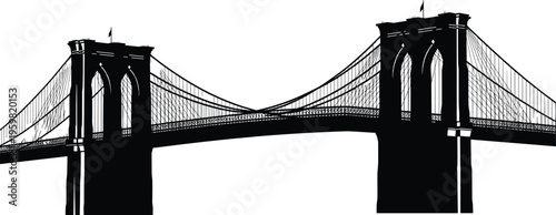 Brooklyn, Bridge, silhouette, icon, of, New, York, City, landmark, featuring, suspension, cables, and, gothic, arches, over, East, River, architecture, travel.