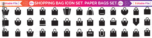 Shopping bag icon set. Paper Bags. Online Shop Symbol. Outline bag symbol. Packages symbol. Vector Illustration