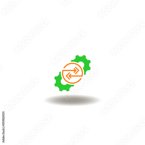 Vector illustration of gears and arrows pointing towards each other. Symbol of restructure. Icon of restructuring.