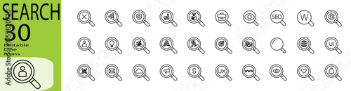 Search icon set. Editable stroke.