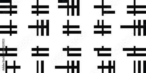 abstract tally marks symbol set, black geometric counting icons, minimal numeric strokes, modern primitive signs, digital counter illustration collection design