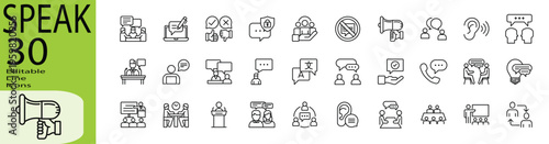Speak icon set. Editable stroke.