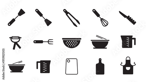 Kitchen utensils and tools icon set