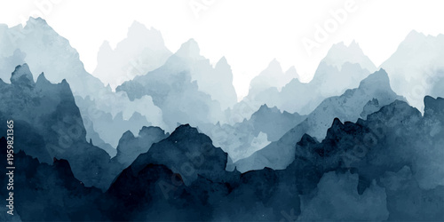 A panoramic view of the misty morning sunrise over the snowy Alps peak with fog rolling through the mountain valley landscape at dawn