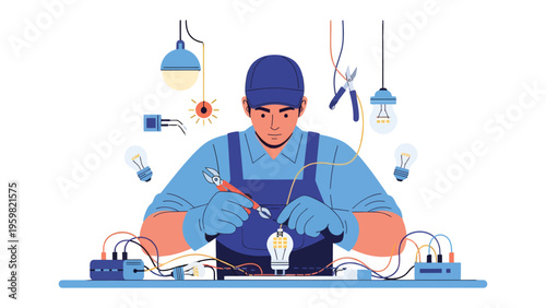 Master Electrician at Work: A skilled electrician, meticulously connecting wires and components, embodies precision and expertise.
