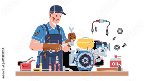 Precision Mechanics: A skilled mechanic meticulously repairs an engine, showcasing the art of technical expertise and the dedication to restoring machinery to its peak performance. 