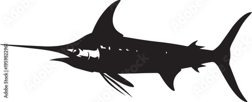 Swordfish Marine Fish Ocean Wildlife Predator Sea Animal Silhouette Vector Illustration Isolated Seafood Sportfishing Tropical Aquatic Design.
