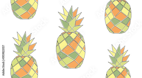 Colorful Pineapple Fruit Illustration Set.