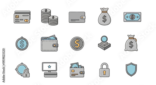 Financial icons for business and money.